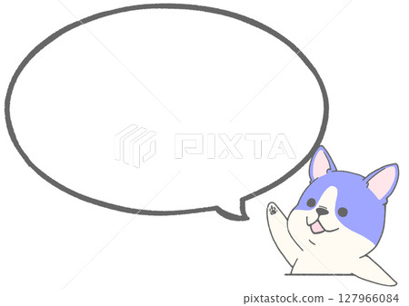 French bulldog raising hand speech bubble background (pied, blue) French bulldog raising hand speech bubble background (pied, blue) 127966084