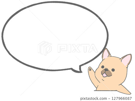 法國鬥牛犬舉起手講話泡泡背景(棕色) 法國鬥牛犬舉起手講話泡泡背景(棕色) 127966087