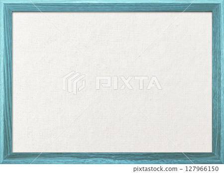 Background image of white cotton linen canvas board with light blue wooden frame 127966150