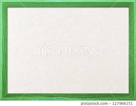 Background image of white cotton linen canvas board with a light green wooden frame 127966151