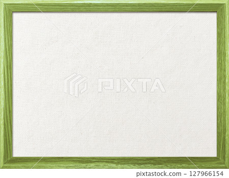 Background image of white cotton linen canvas board with a light matcha green wooden frame 127966154