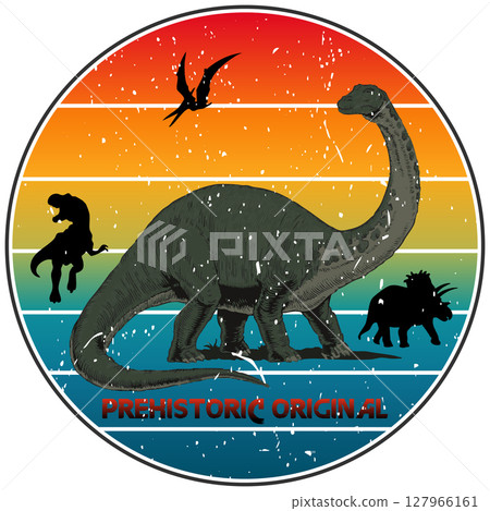 Prehistoric Original, vintage dinosaurs on a sunset background Prehistoric Original, vintage dinosaurs on a sunset background 127966161