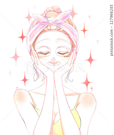 女人敷面膜，髮髻髮型 127966285