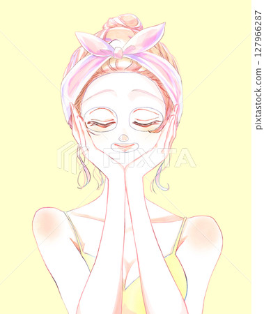 女人敷面膜，髮髻髮型 127966287