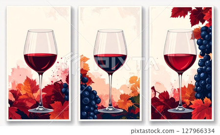 Elegant red wine glass with grapes, isolated for a festive dinner celebration Elegant red wine glass with grapes, isolated for a festive dinner celebration 127966334
