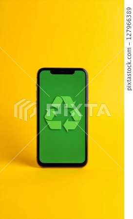 Green screen illustration of a smartphone displaying the eco-friendly recycle symbol, perfect for technology and communication concepts 127966389