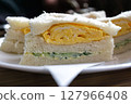 Egg sandwich at a coffee shop 127966408