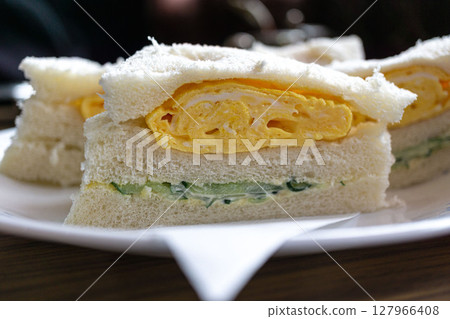 Egg sandwich at a coffee shop 127966408