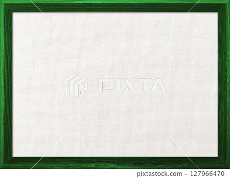 Background image of white cotton linen canvas board with dark green wooden frame 127966470