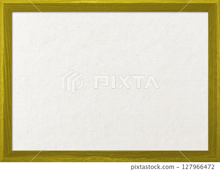 Background image of white cotton linen canvas board with ochre wooden frame 127966472