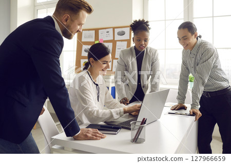 International company team having brainstorm in office concept 127966659