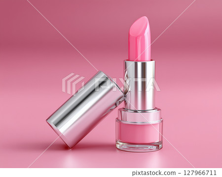帶有粉紅色唇部和銀色外殼的奢華產品照片 127966711