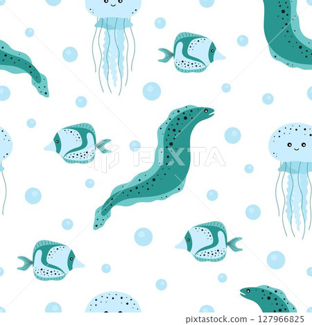 cartoon moray seamless pattern cartoon moray seamless pattern 127966825