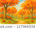 Autumn landscape illustration with beautiful autumn leaves 127966938