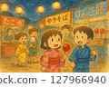 Children playing at the food stalls 127966940