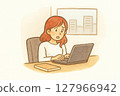 Woman using a computer at work in the office 127966942