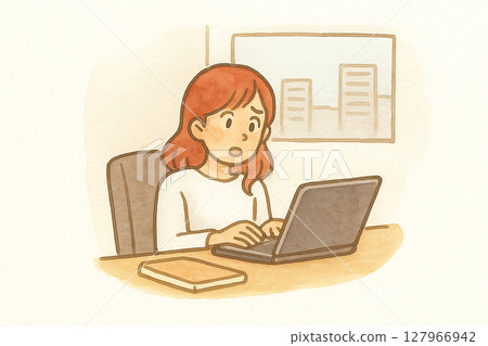 在辦公室使用電腦工作的女性 127966942