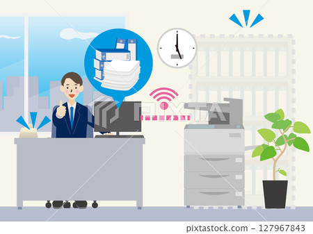 Successful businessman going paperless: Paperless: Flat design 127967843