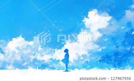 Clear blue sky and female students 127967930