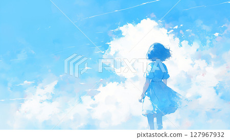 Clear blue sky and female students 127967932