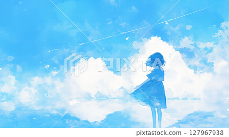 晴朗的藍天和女學生 晴朗的藍天和女學生 127967938