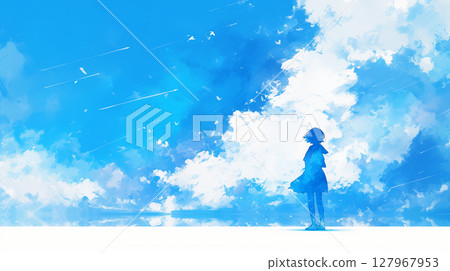 晴朗的藍天和女學生 127967953