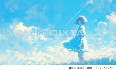 Clear blue sky and female students 127967960