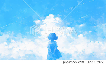 Clear blue sky and female students 127967977