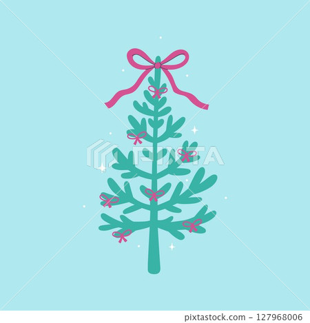 Christmas tree decorated with pink bows. Vector graphics 127968006
