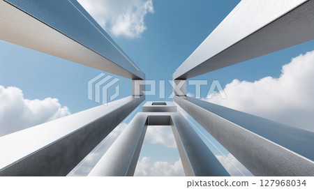 Abstract steel structure against blue sky with clouds 127968034