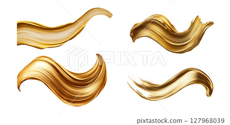 Golden brush strokes on white background: artful swirls and textures 127968039