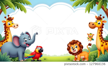 Animals standing in front of tall wooden signboard 127968136