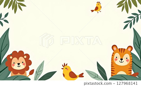 Animals standing in front of tall wooden signboard 127968141