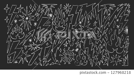 Dynamic Crayon Lightning, Stars, and Flames Outline Elements 127968218