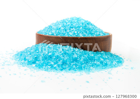 Blue sea salt crystals for bath isolated. Natural mineral skin cosmetic pile, aromatic spa salt 127968300