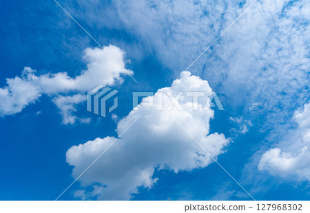 Blue Sky with White Clouds, Sunny Cloudy Sky Texture Background, Fluffy Clouds Pattern, Sunny Cumulus 127968302