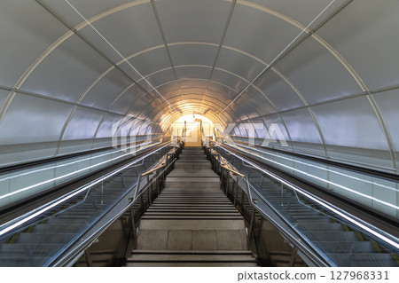 Abstract Escalator, Moving Staircase, Empty Metro Elevator, Electric Stairway, Moving Stairs 127968331