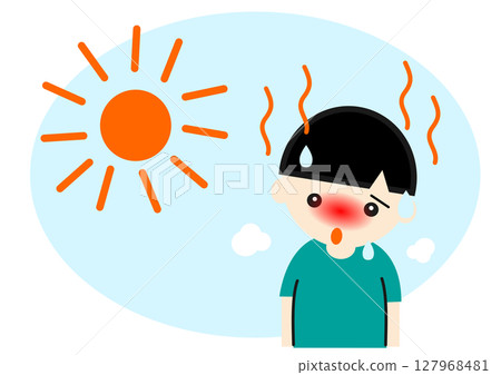 Asian boy suffering from heatstroke due to extreme heat Asian boy suffering from heatstroke due to extreme heat 127968481