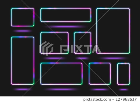 Neon frame set with glowing square borders Neon frame set with glowing square borders 127968637