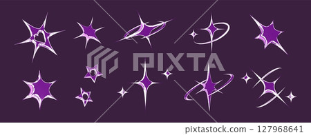 Chrome emoticon star set with purple gradient 127968641