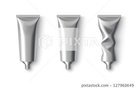 Silver metal cream tubes with screw 127968649
