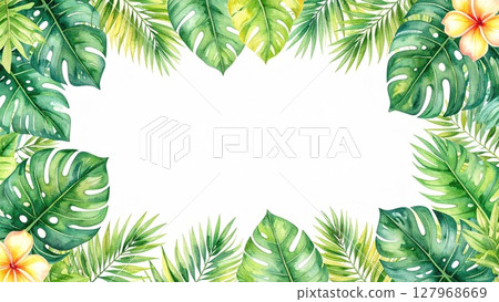 熱帶框架芙蓉龜背竹邊距16：9尺寸AI生成素材 127968669