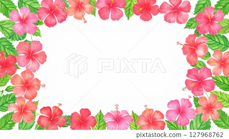 Tropical frame Hibiscus Monstera Margin 16:9 size AI generated material 127968762