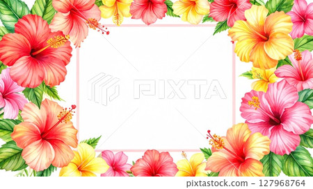 熱帶框架芙蓉龜背竹邊距16：9尺寸AI生成素材 127968764