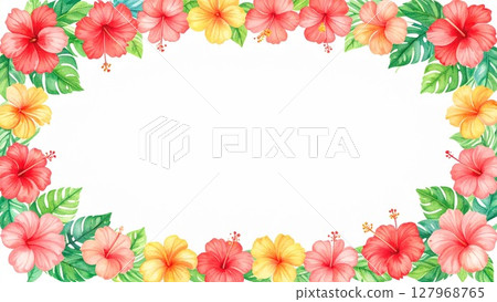 熱帶框架芙蓉龜背竹邊距16：9尺寸AI生成素材 127968765