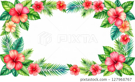 熱帶框架芙蓉龜背竹邊距16：9尺寸AI生成素材 127968767