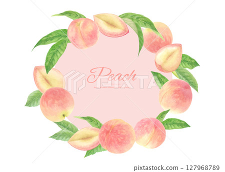 Watercolor hand drawn juicy peach background frame 127968789