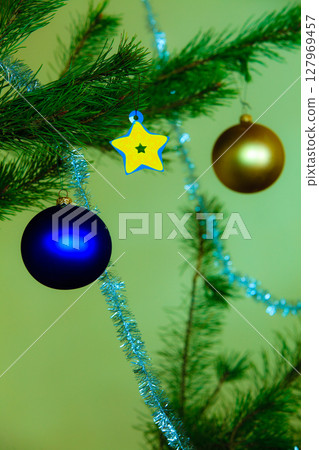 Closeup bauble Christmas tree ornament decoration. Closeup bauble Christmas tree ornament decoration. 127969457