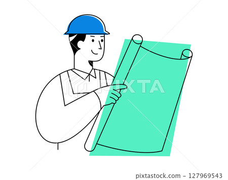 An engineer reviewing plans while wearing safety helmet, demonstrating focused construction planning and confident project management in architecture development An engineer reviewing plans while wearing safety helmet, demonstrating focused construction planning and confident project management in architecture development 127969543