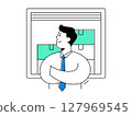 A confident male manager provides supervision for shipment operations in warehouse, overseeing logistics and storage boxes with professional expertise 127969545